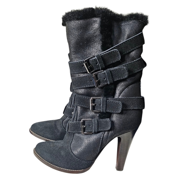 Mulberry Heeled Fur Leather Boots 36.5 US 6.5 7 - Picture 1 of 10
